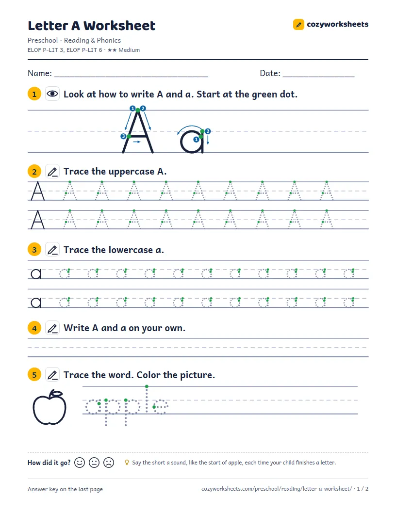 Preview of the worksheet: Letter A Worksheet